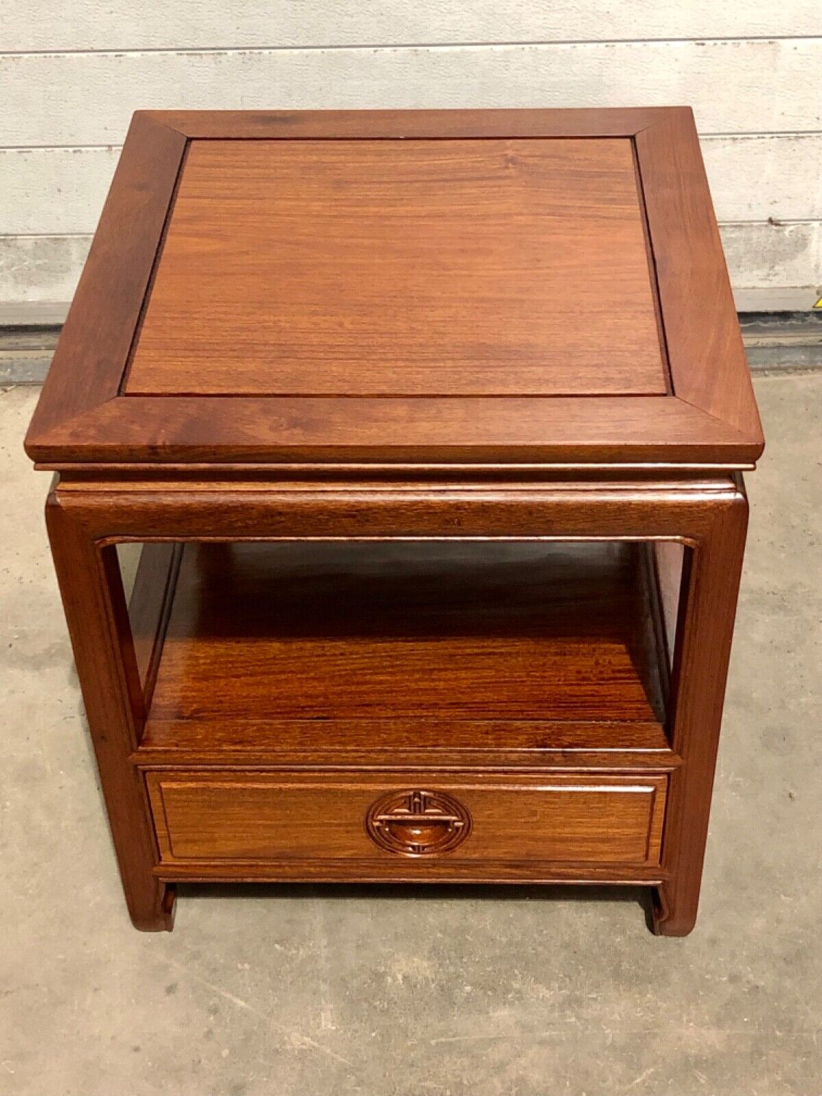000736....Handsome Pair Of Chinese Hardwood Bedside Tables / Lamp Tables ( sold )