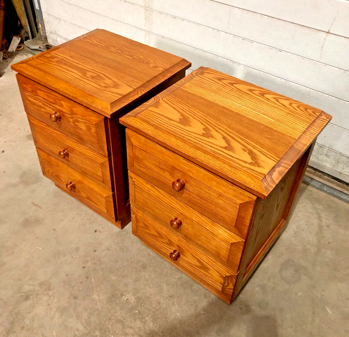 000827....Handsome Pair Of Solid Ash Bedside Chests / Vintage Ash Lamp Tables ( sold )