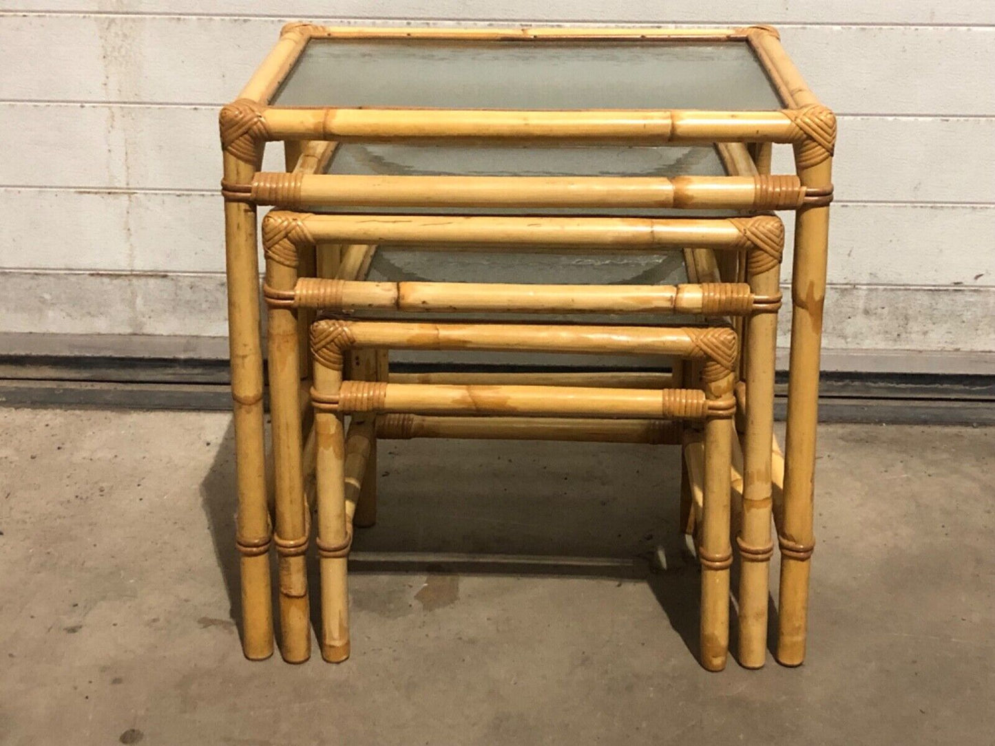 000769....Large Nest Of Vintage Bamboo Tables / Coffee Tables