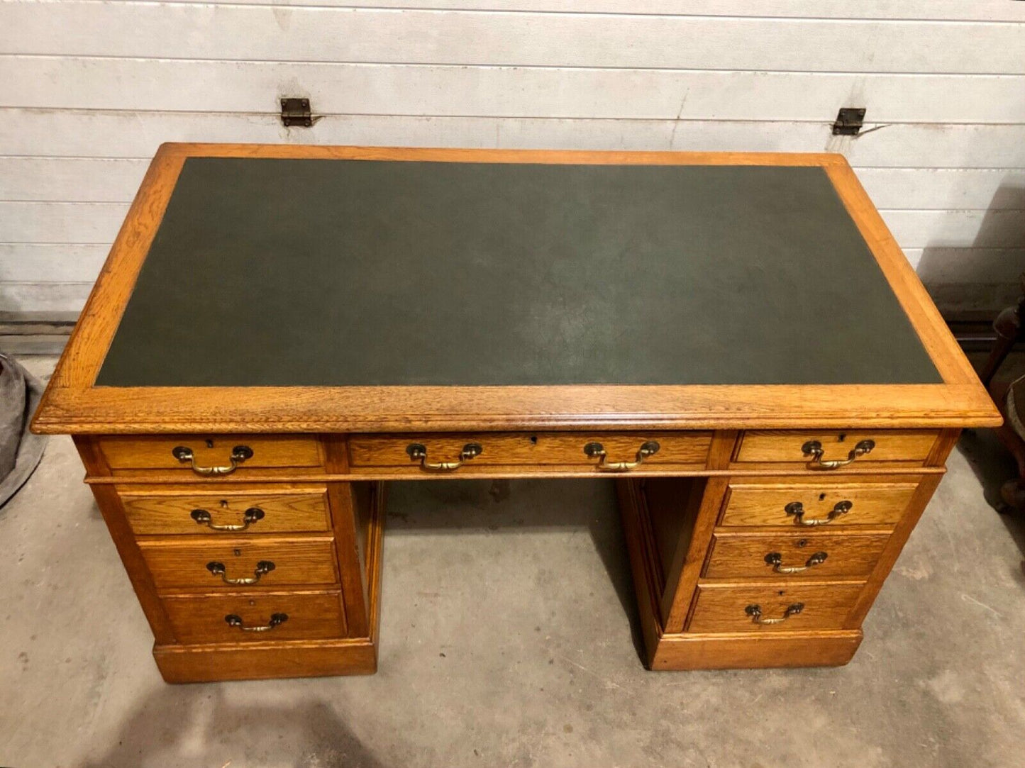 000752....Handsome Vintage Large Oak Pedestal Desk ( sold )