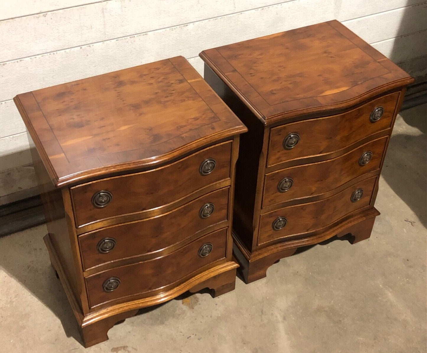 000781.....Handsome Pair Of Vintage Yew Bedside Chests / Bedside Tables( sold )