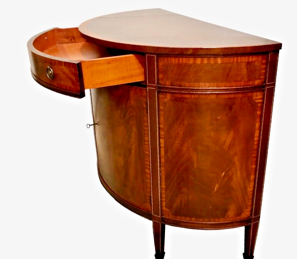000807....Handsome Vintage Mahogany Demi Lune Side / Drinks Cabinet ( sold )