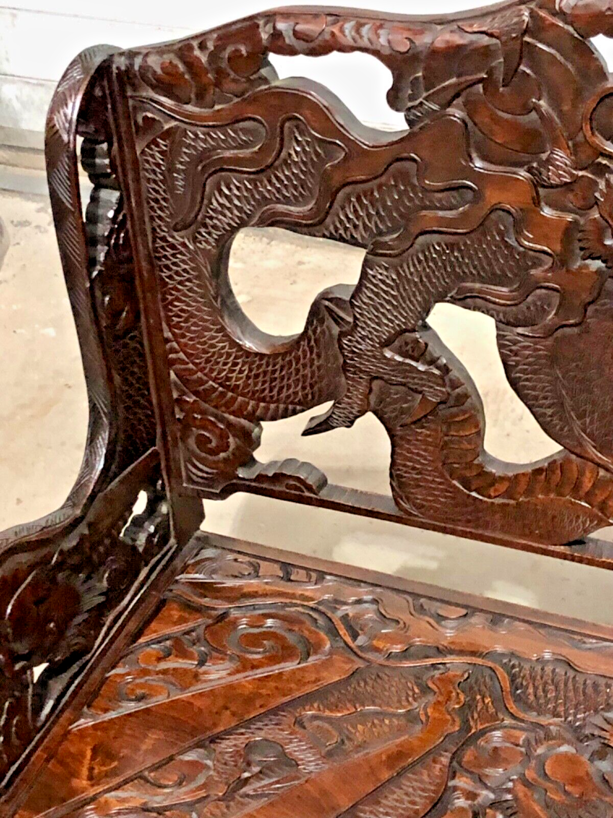 000760....Stunning Carved Oriental Bench / Hall Seat ( sold )
