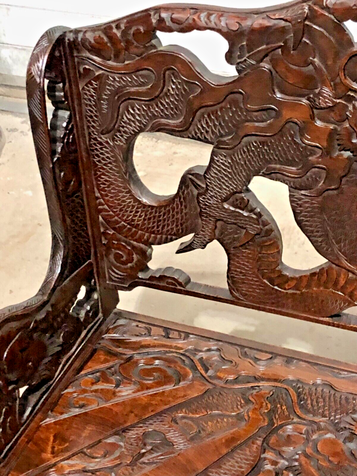 000760....Stunning Carved Oriental Bench / Hall Seat