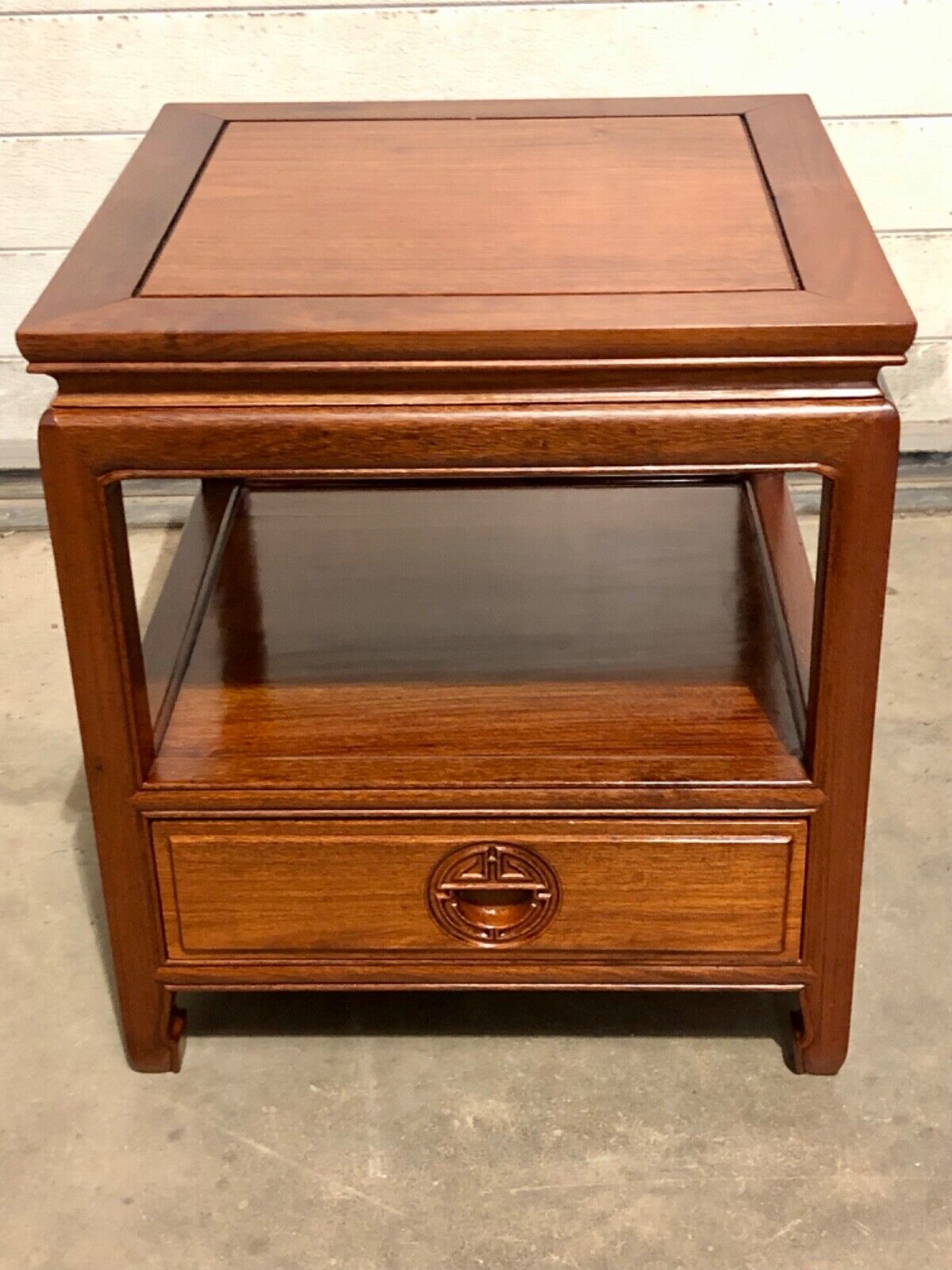 000736....Handsome Pair Of Chinese Hardwood Bedside Tables / Lamp Tables ( sold )