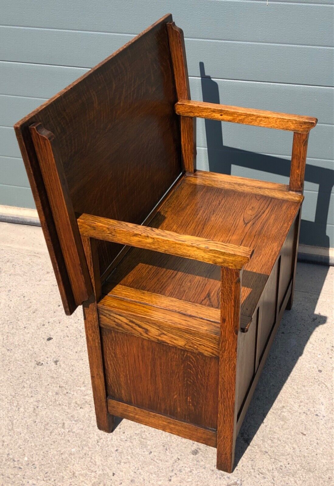 000837....Handsome Small Arts And Crafts Oak Monks Bench / Hall Seat ( sold )