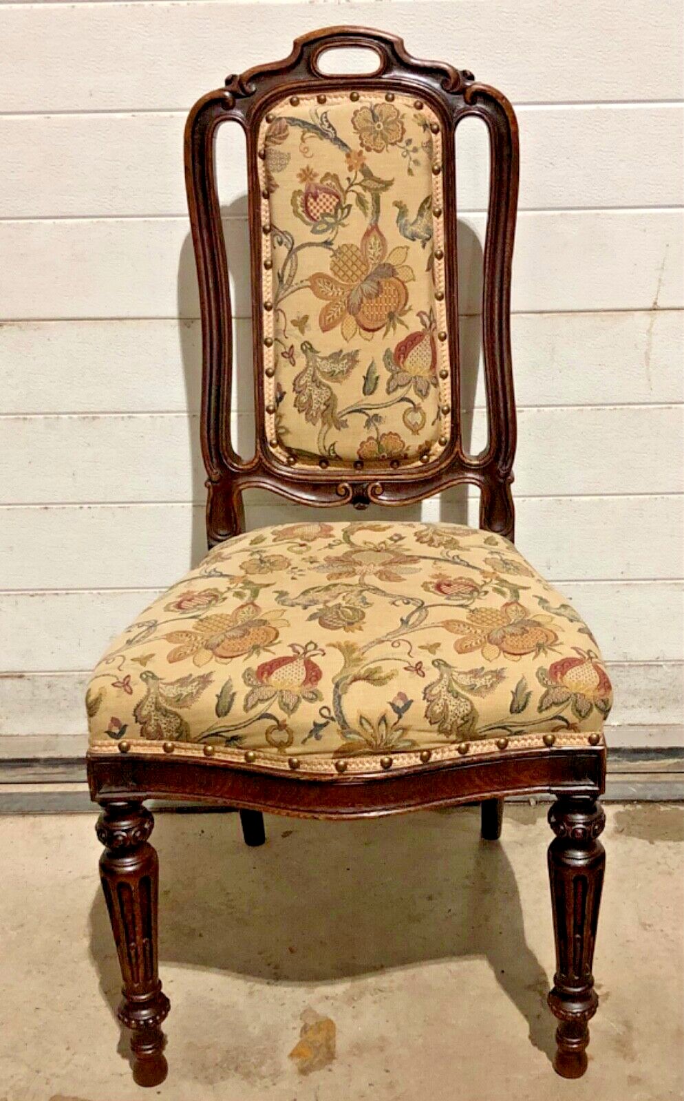 000790....Handsome Set Of Four Antique Carved Oak Dining Chairs