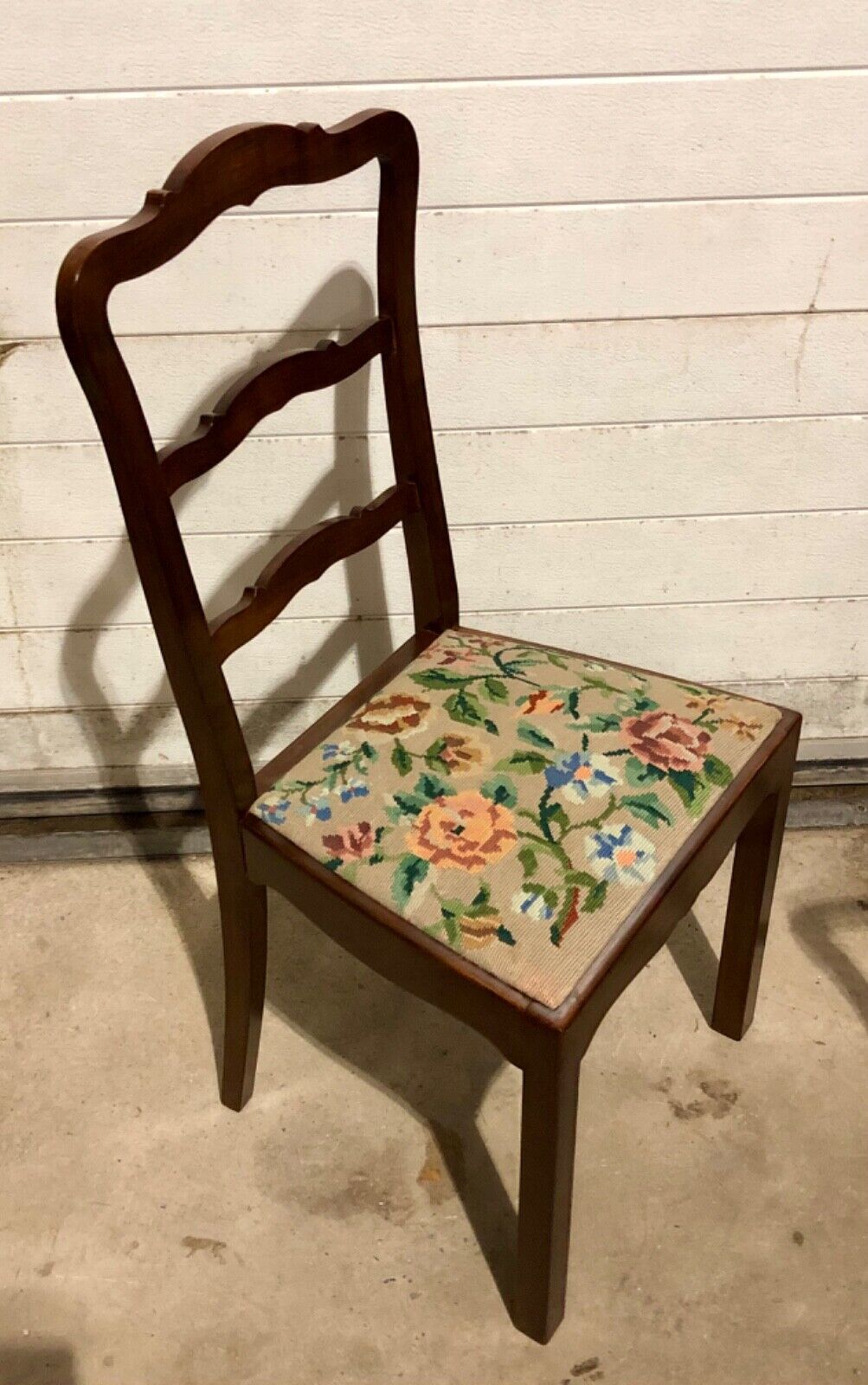 000744....Handsome Set Of Four Vintage Chairs With Tapestry Seats