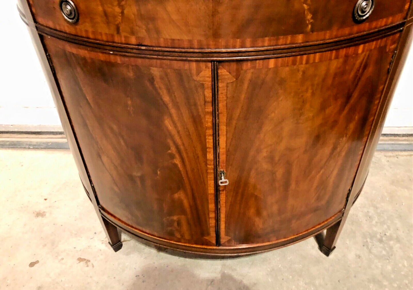 000807....Handsome Vintage Mahogany Demi Lune Side / Drinks Cabinet ( sold )
