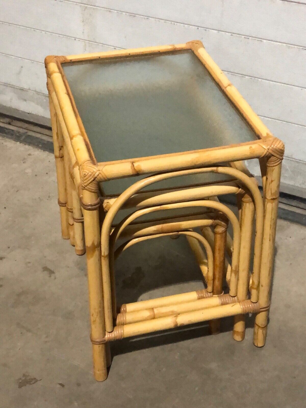 000769....Large Nest Of Vintage Bamboo Tables / Coffee Tables