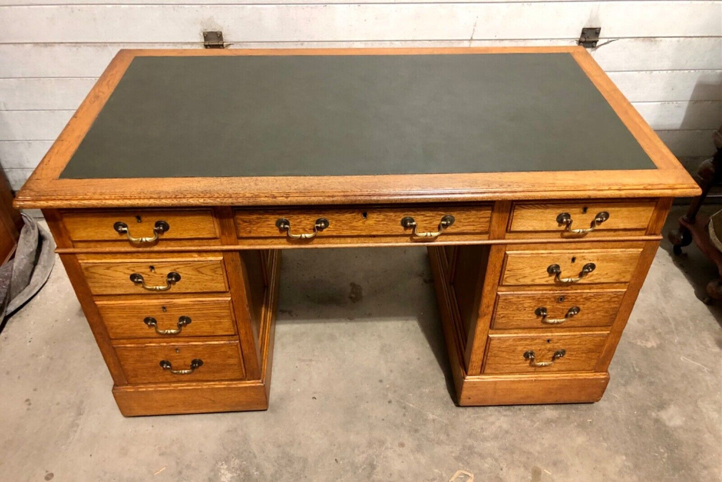 000752....Handsome Vintage Large Oak Pedestal Desk ( sold )