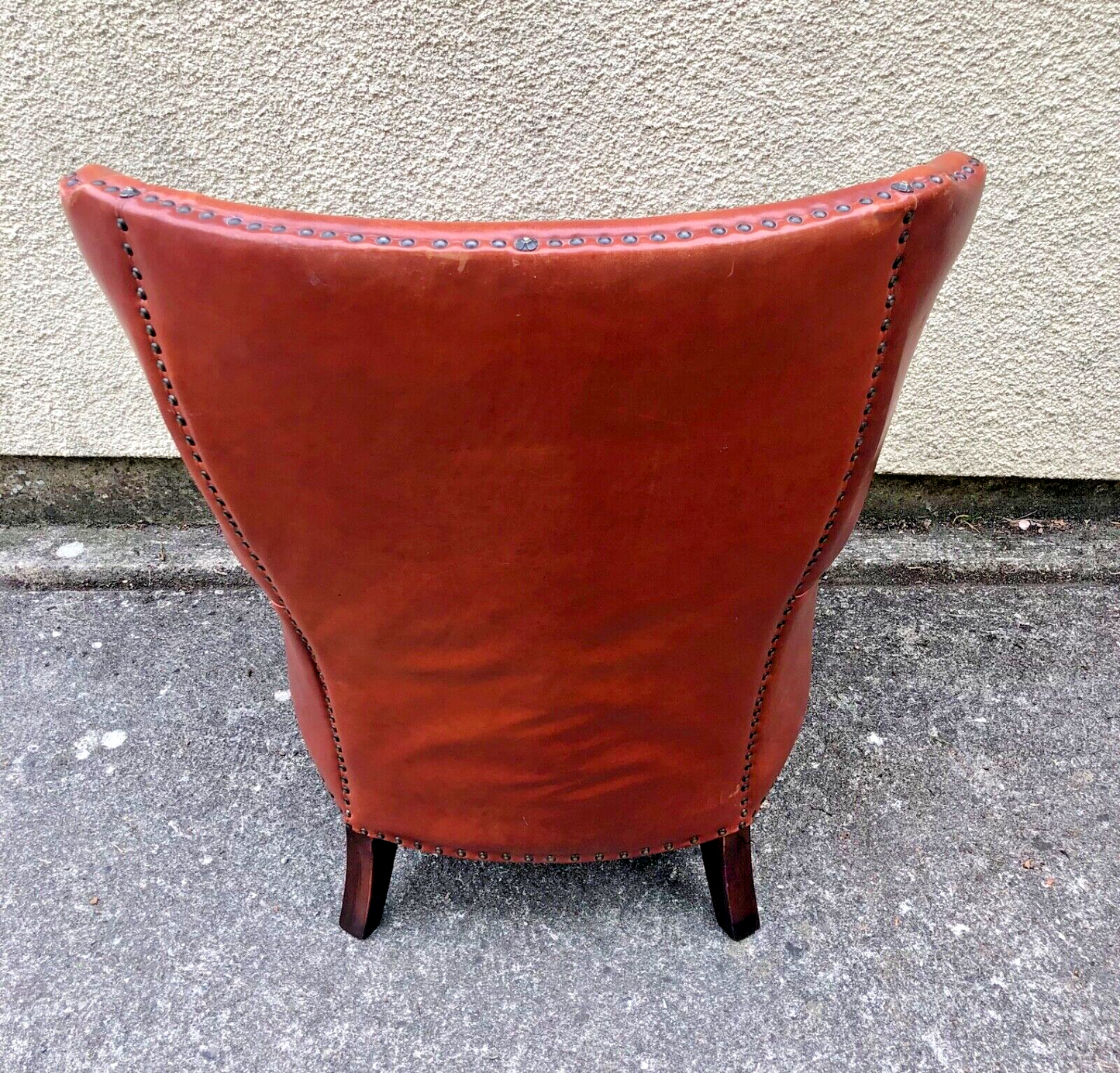 000834....Handsome Pair Of Smaller Vintage Leather Wing Back Armchairs / Leather Armchairs ( sold )