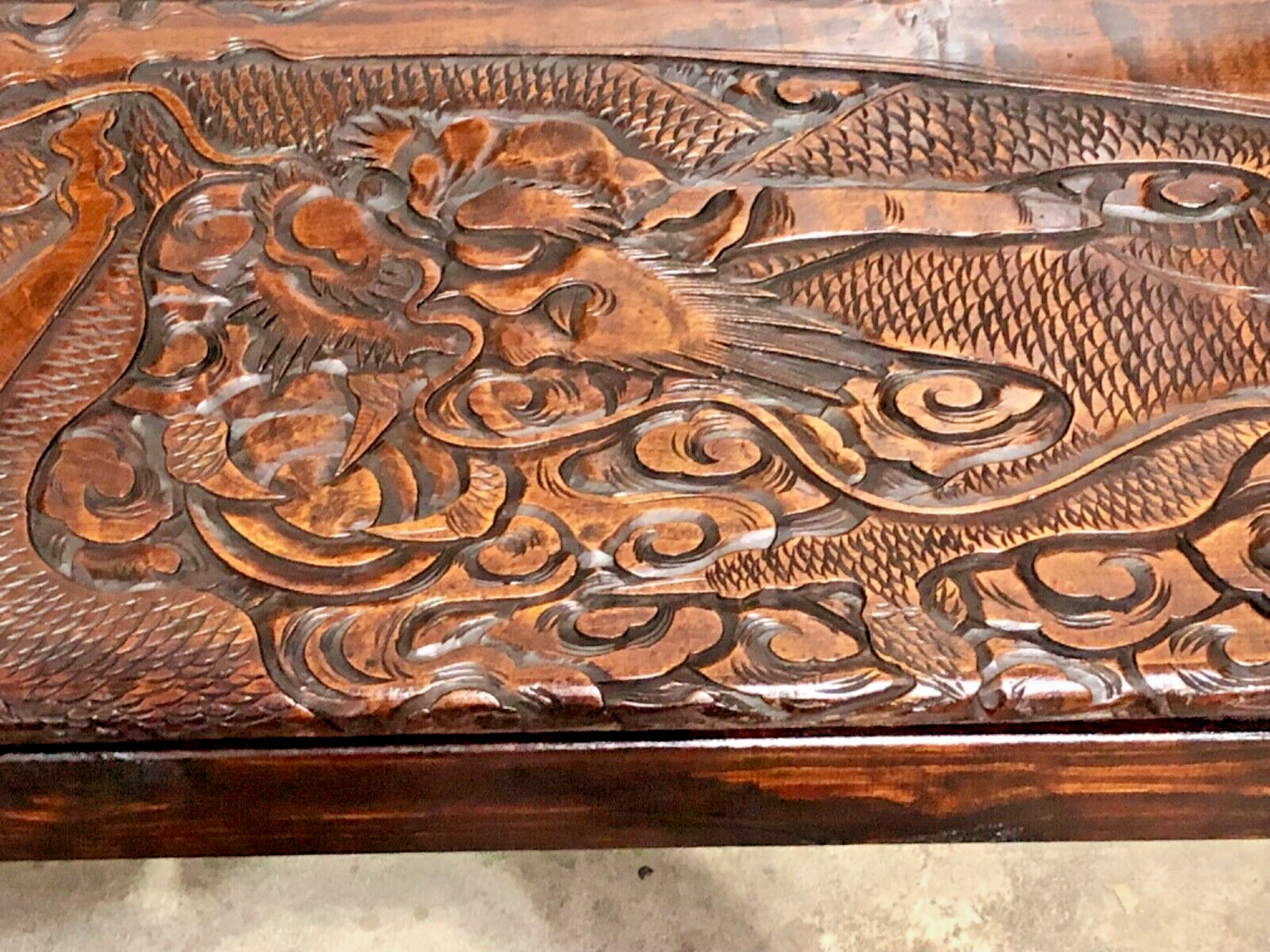 000760....Stunning Carved Oriental Bench / Hall Seat