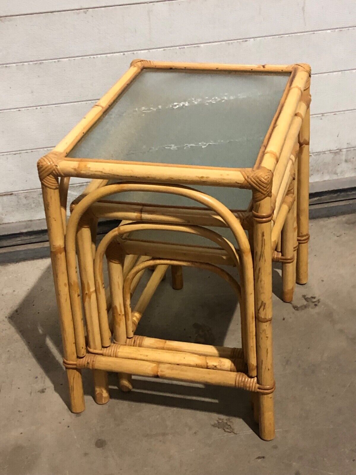000769....Large Nest Of Vintage Bamboo Tables / Coffee Tables
