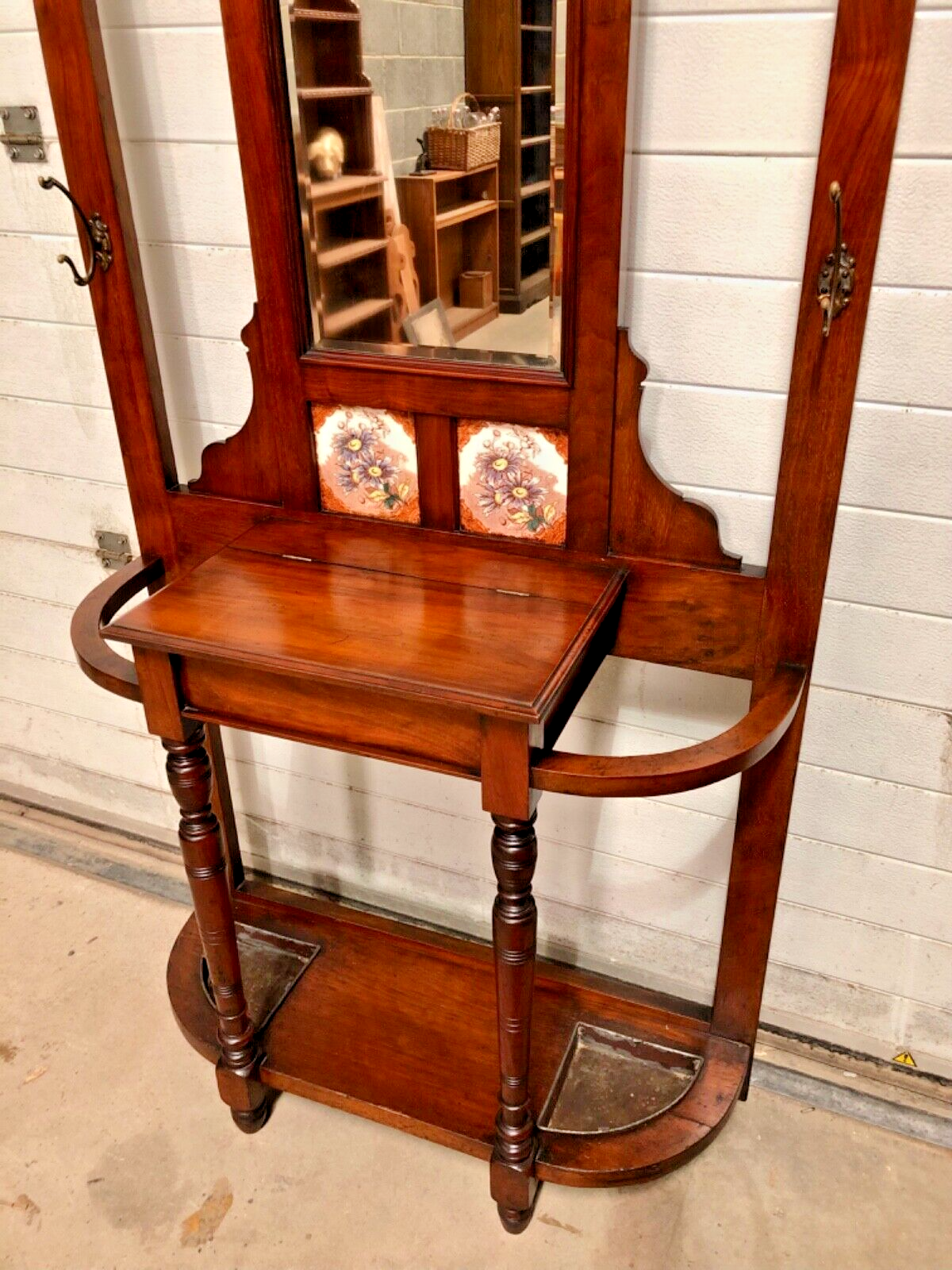 000838....Handsome Edwardian Walnut Hall Stand / Coat And Stick Stand ( sold )