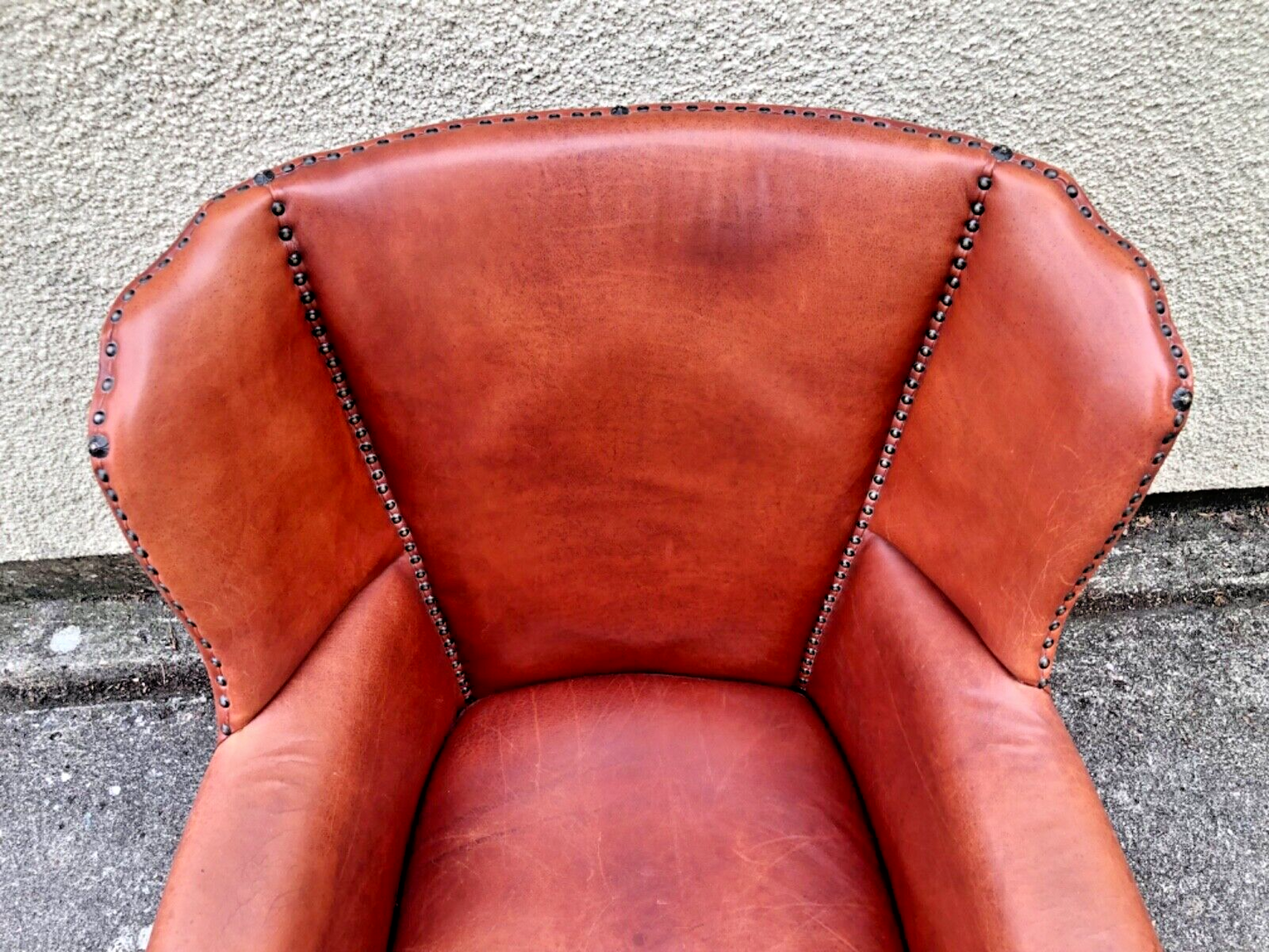 000834....Handsome Pair Of Smaller Vintage Leather Wing Back Armchairs / Leather Armchairs ( sold )