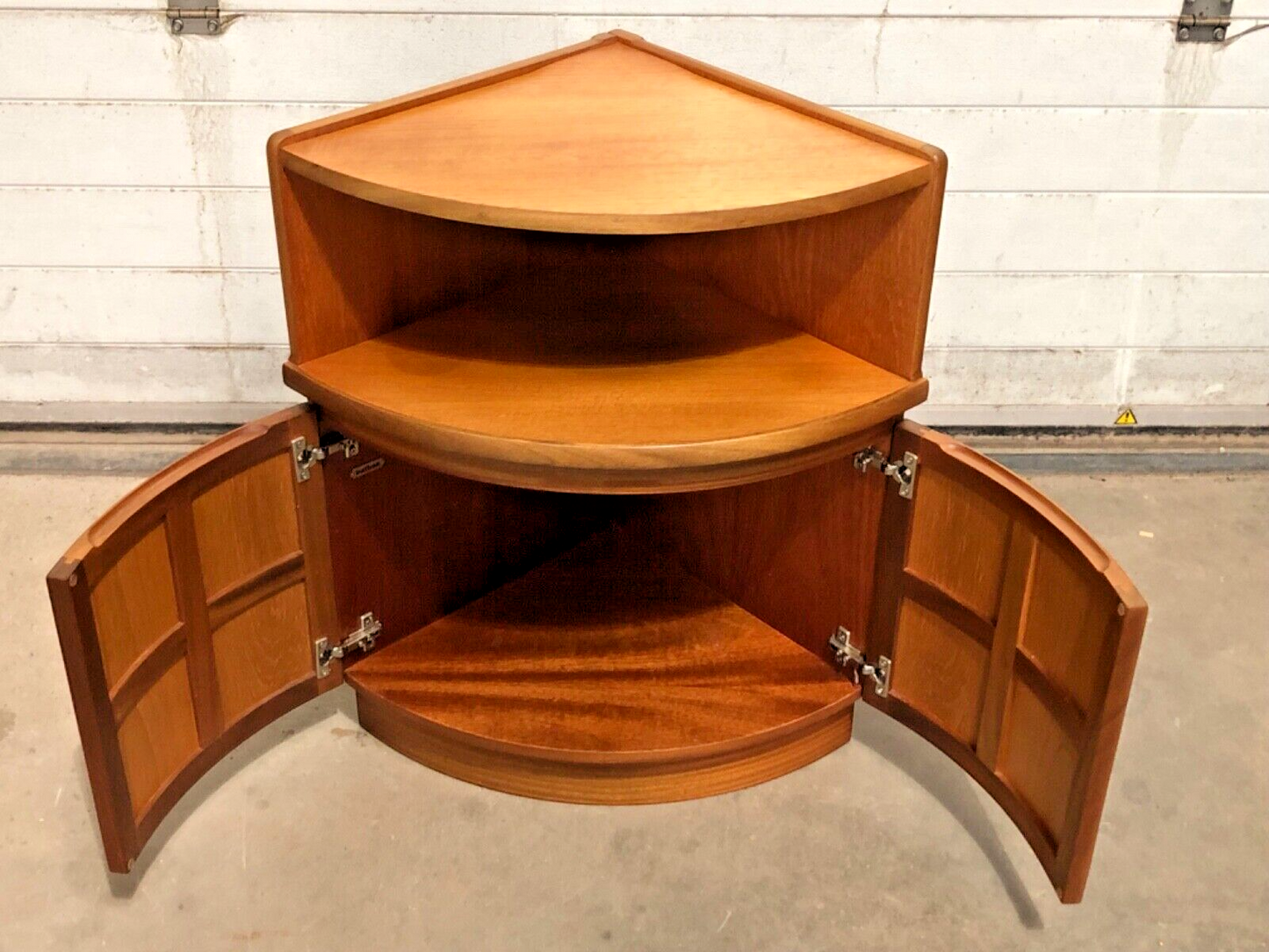 000849....Handsome Pair Of Retro Nathan Corner Cupboards / Teak Cupboards ( sold )