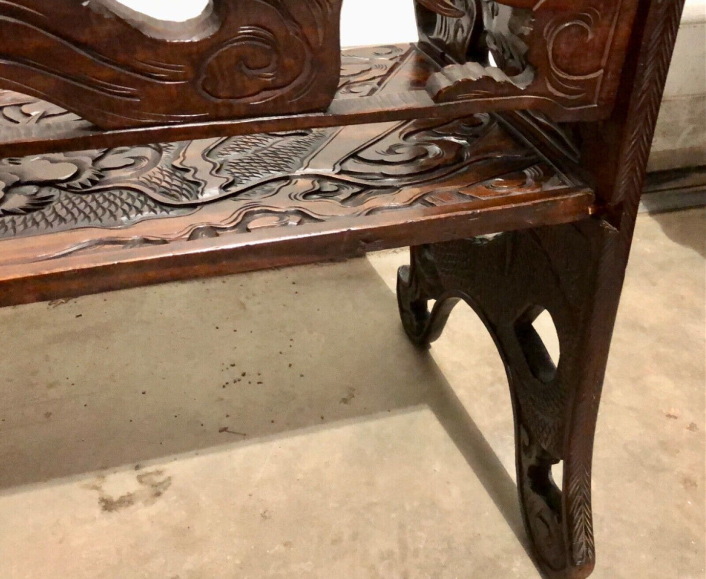 000760....Stunning Carved Oriental Bench / Hall Seat