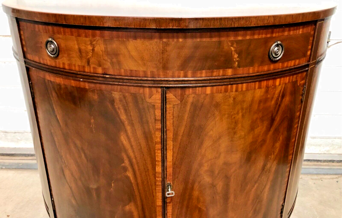 000807....Handsome Vintage Mahogany Demi Lune Side / Drinks Cabinet ( sold )
