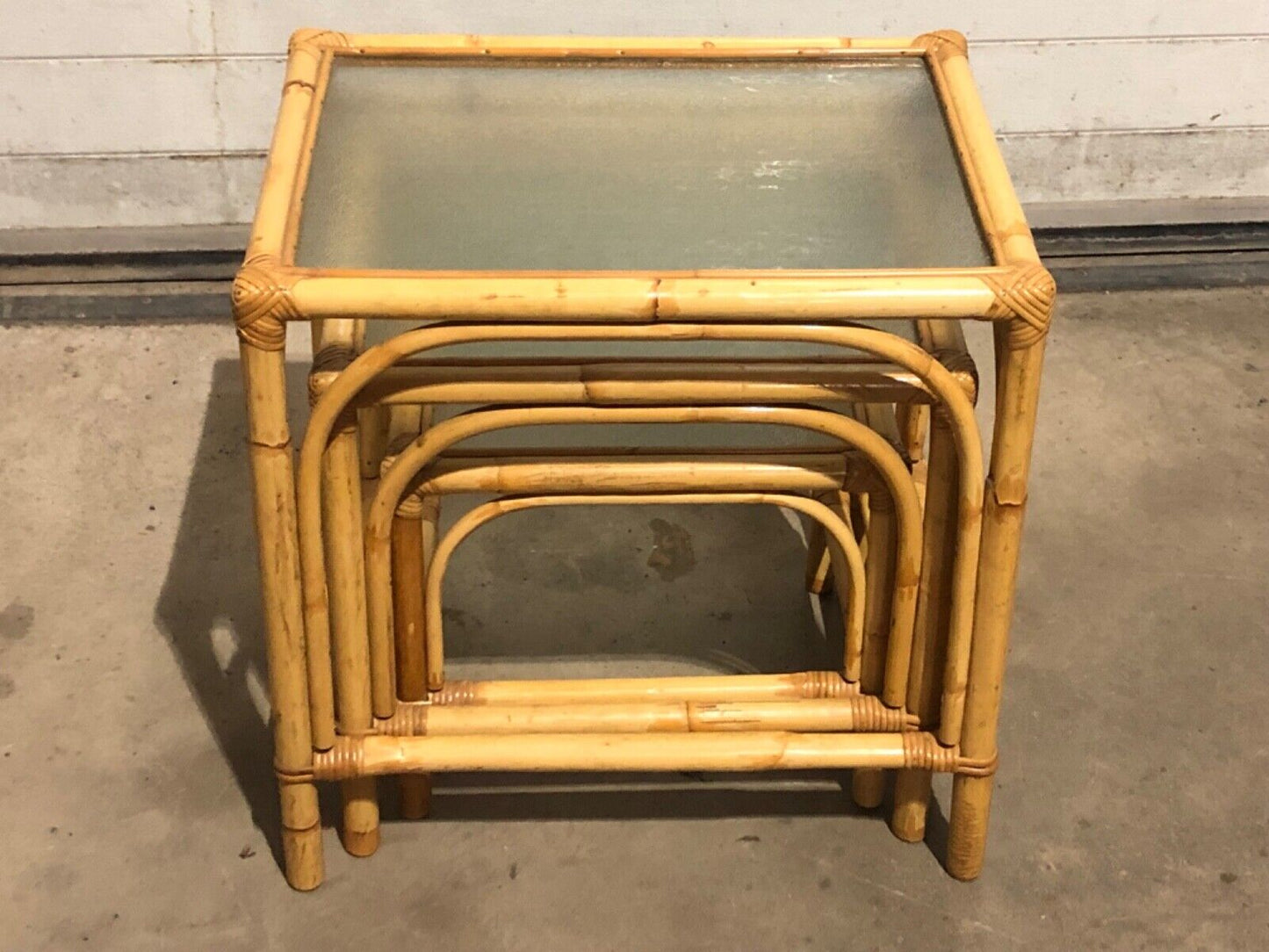 000769....Large Nest Of Vintage Bamboo Tables / Coffee Tables