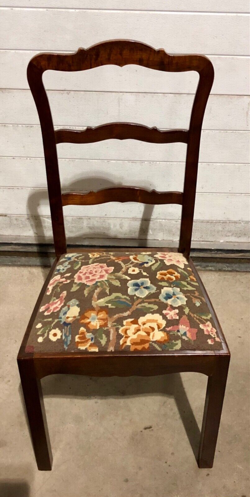 000744....Handsome Set Of Four Vintage Chairs With Tapestry Seats
