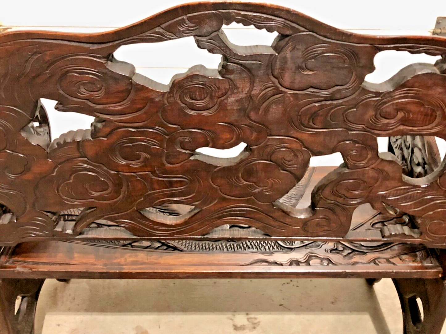 000760....Stunning Carved Oriental Bench / Hall Seat