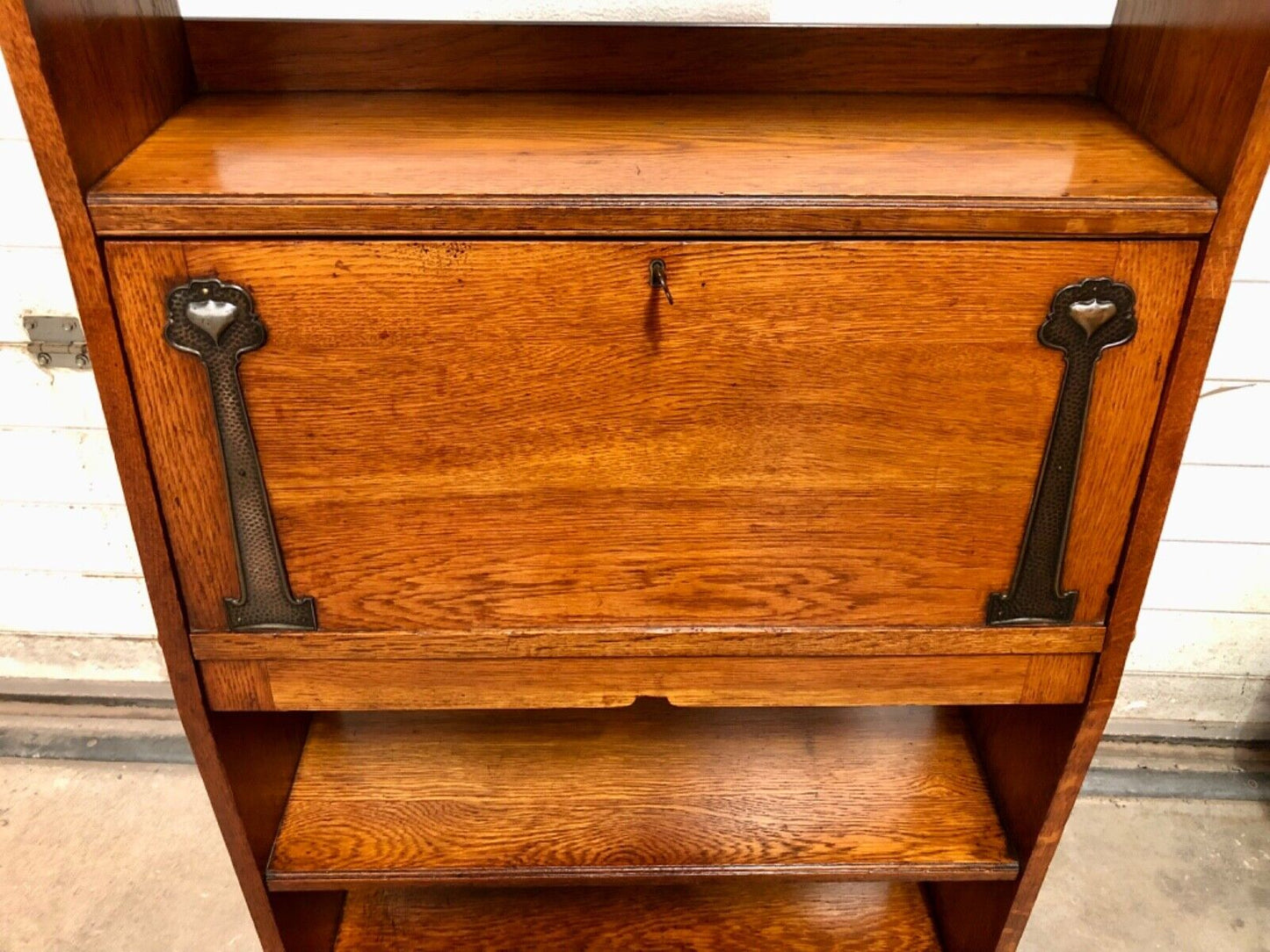 000817....Handsome Arts And Crafts Oak Bureau Bookcase ( sold )