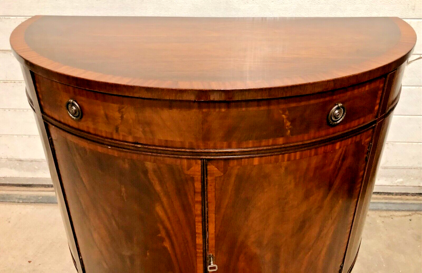 000807....Handsome Vintage Mahogany Demi Lune Side / Drinks Cabinet ( sold )