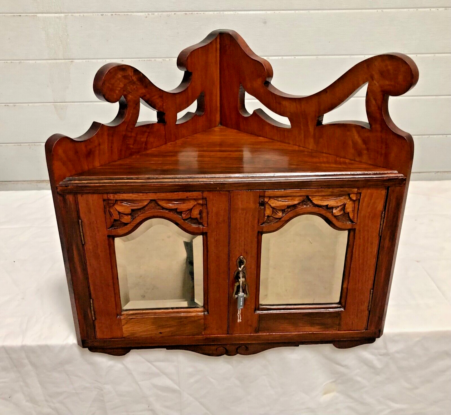 000839....Handsome Pair Of Walnut Wall Cabinets / Antique Corner Cabinets