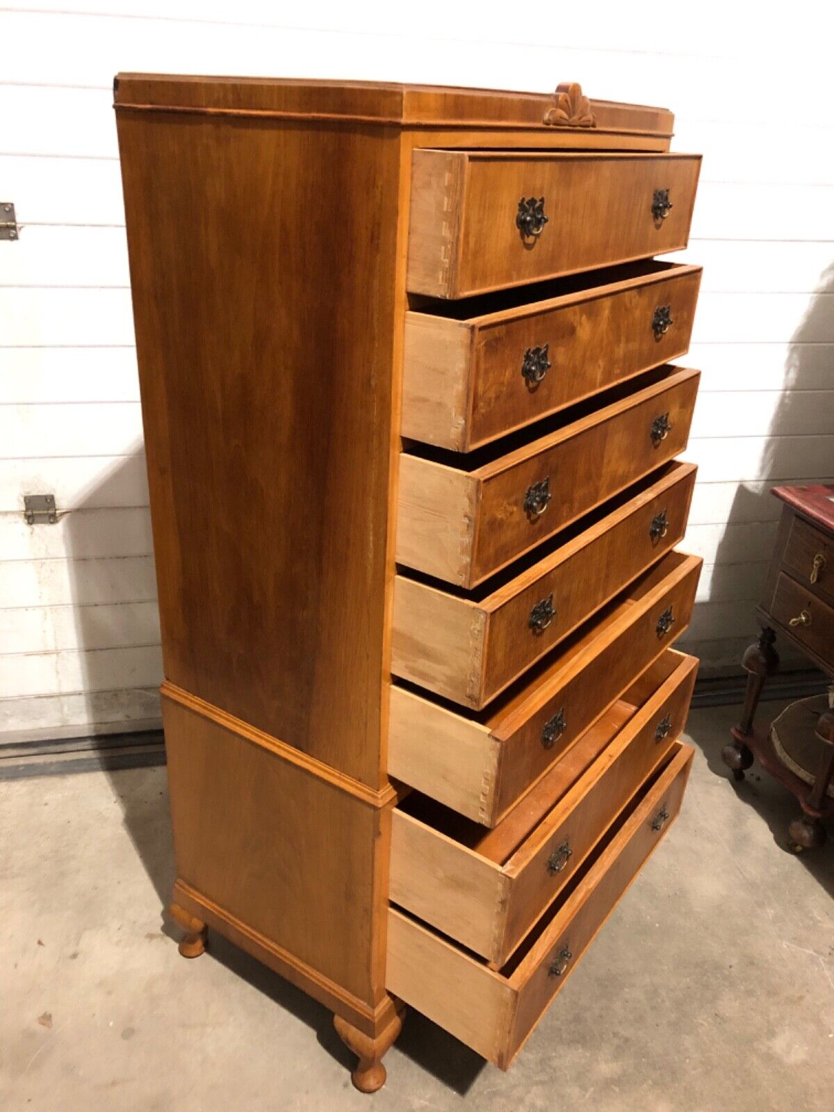 000776....Handsome Vintage Walnut Tallboy / Seven Drawer Tall Chest ( sold )