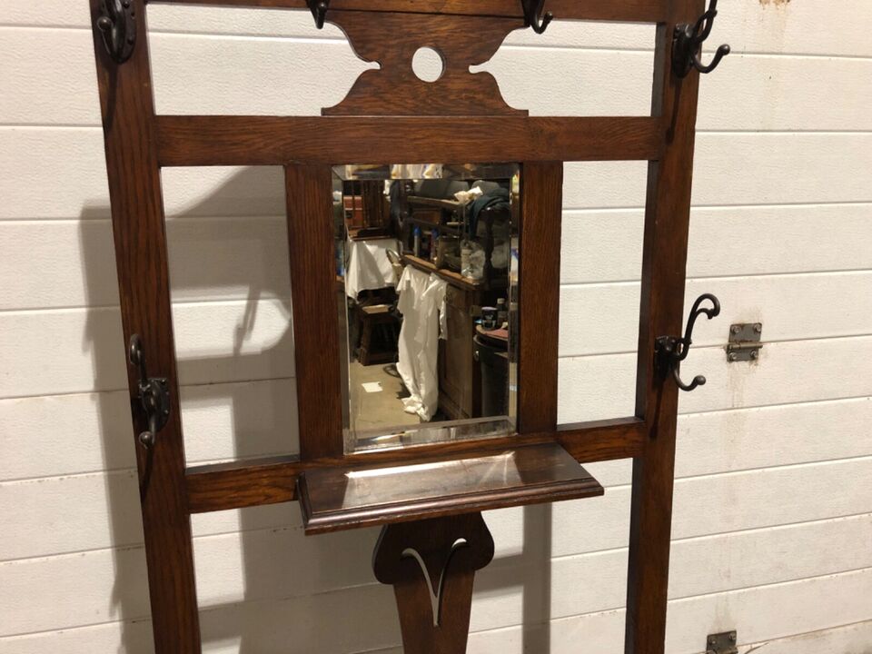 000785....Handsome Antique Oak Hall Stand / Coat Rack ( sold )