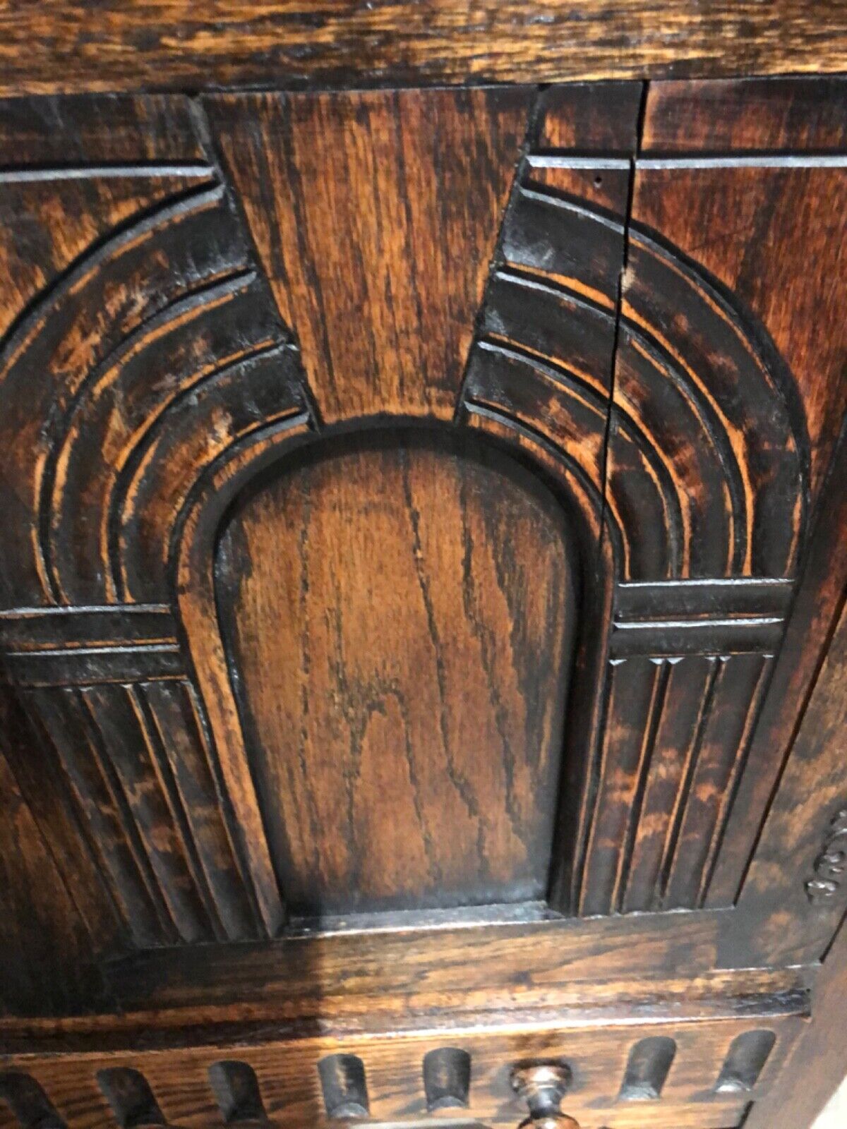 000791....Handsome Vintage Carved Oak Cabinet
