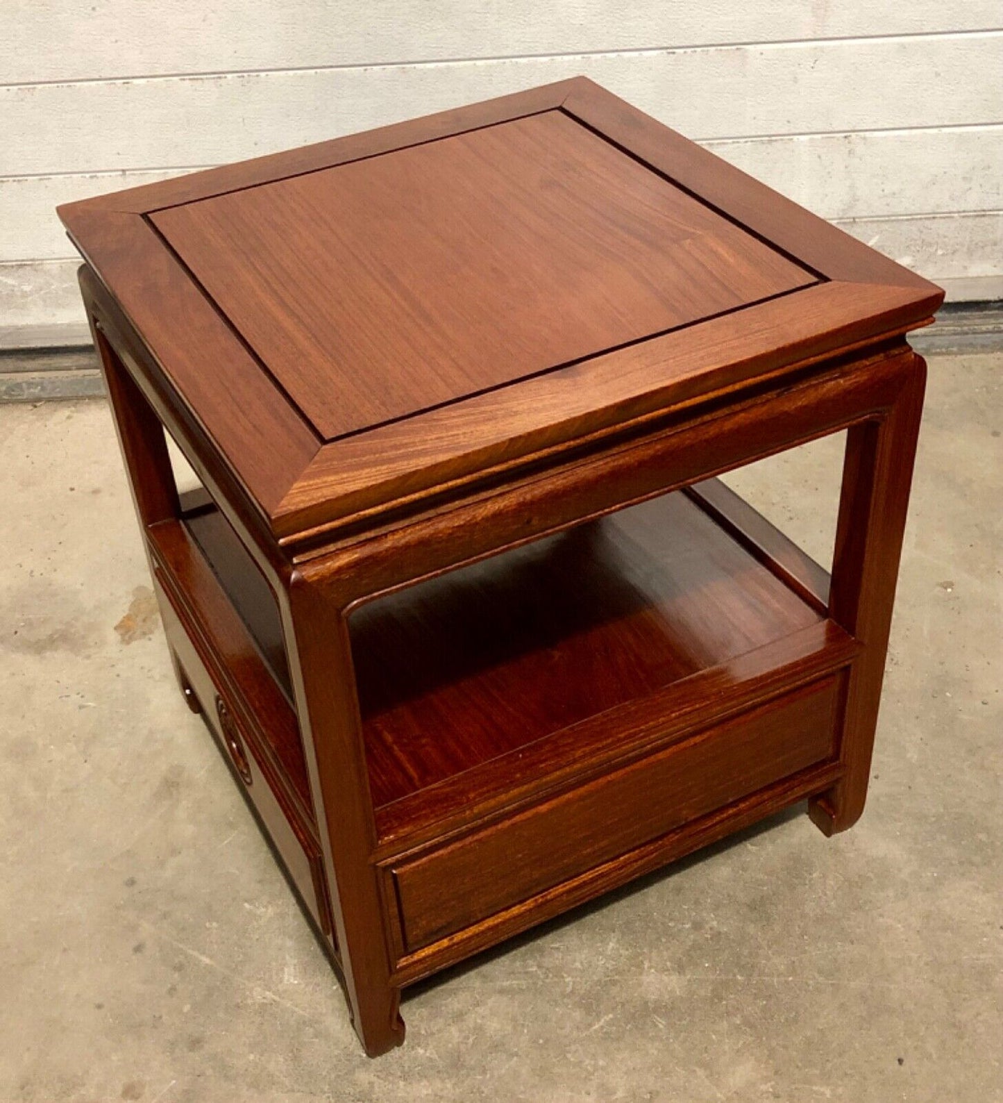 000736....Handsome Pair Of Chinese Hardwood Bedside Tables / Lamp Tables ( sold )