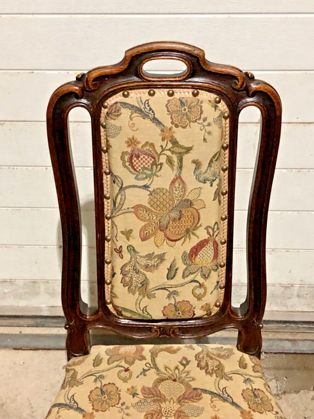 000790....Handsome Set Of Four Antique Carved Oak Dining Chairs