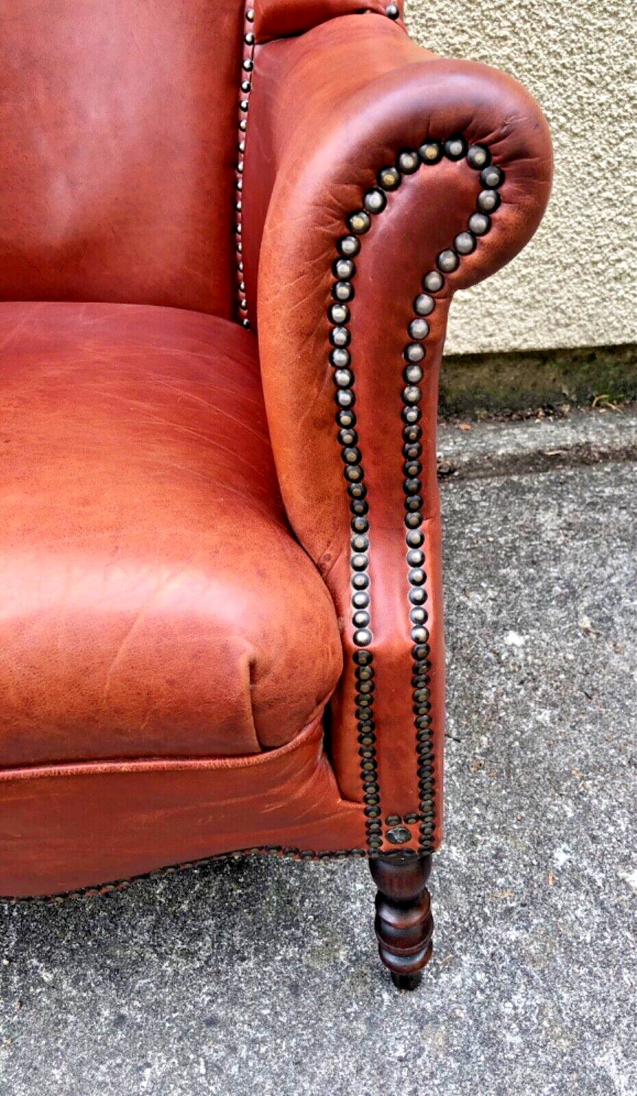 000834....Handsome Pair Of Smaller Vintage Leather Wing Back Armchairs / Leather Armchairs ( sold )