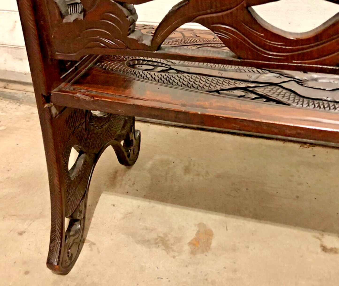 000760....Stunning Carved Oriental Bench / Hall Seat