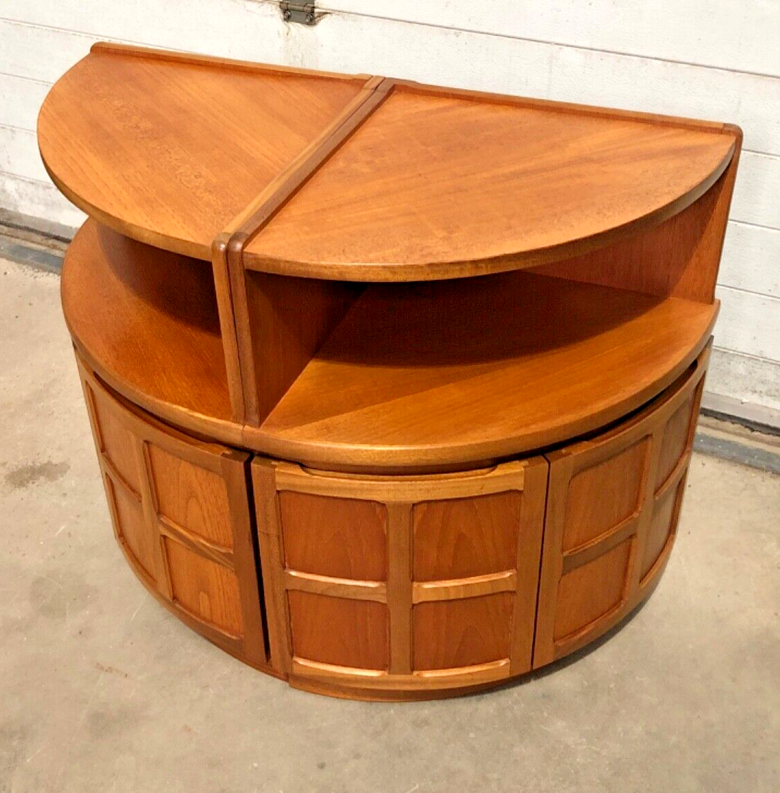 000849....Handsome Pair Of Retro Nathan Corner Cupboards / Teak Cupboards ( sold )