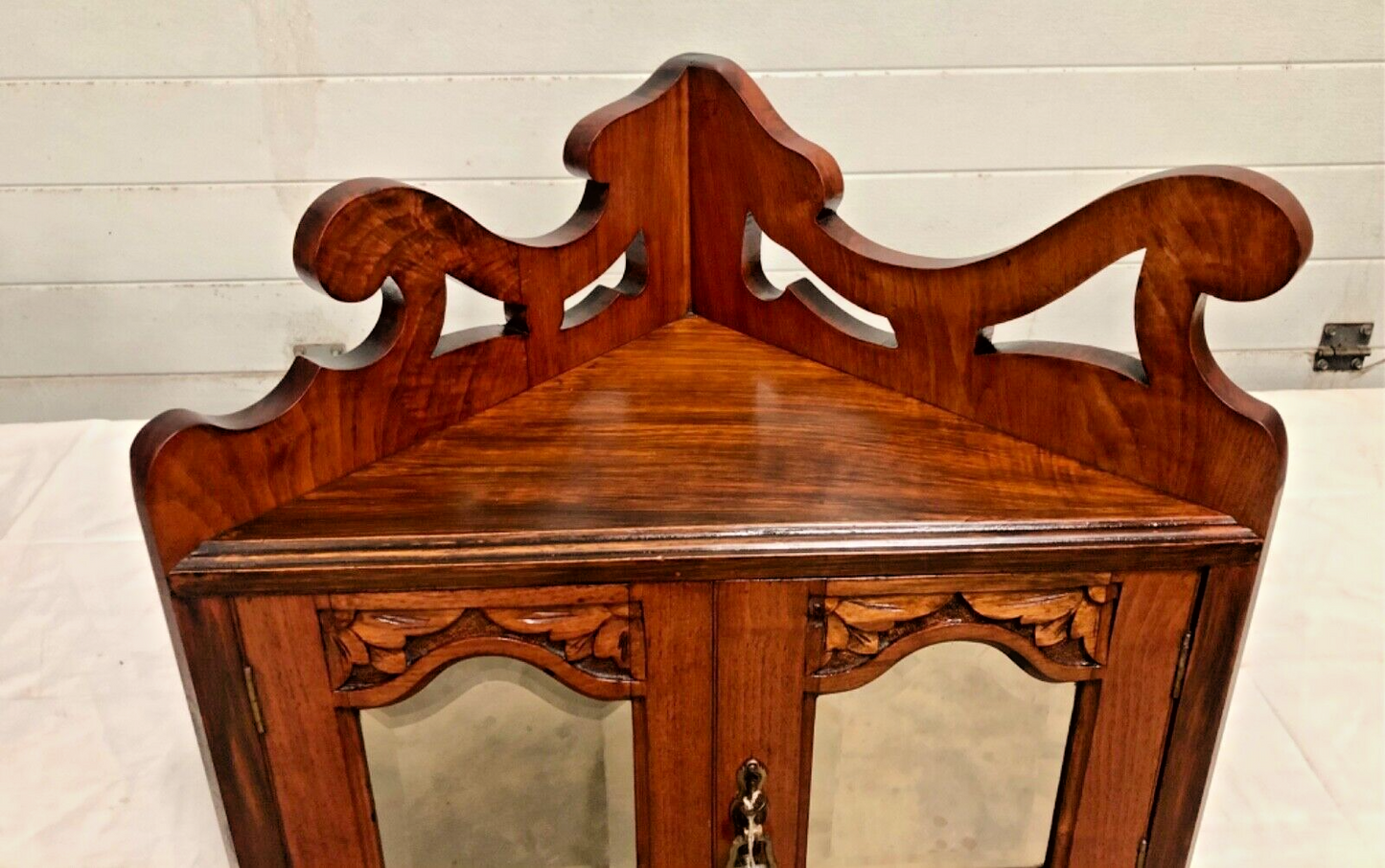 000839....Handsome Pair Of Walnut Wall Cabinets / Antique Corner Cabinets