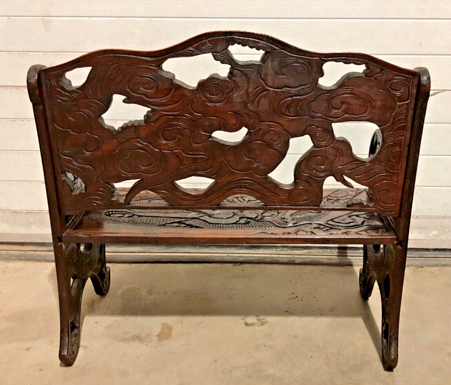 000760....Stunning Carved Oriental Bench / Hall Seat