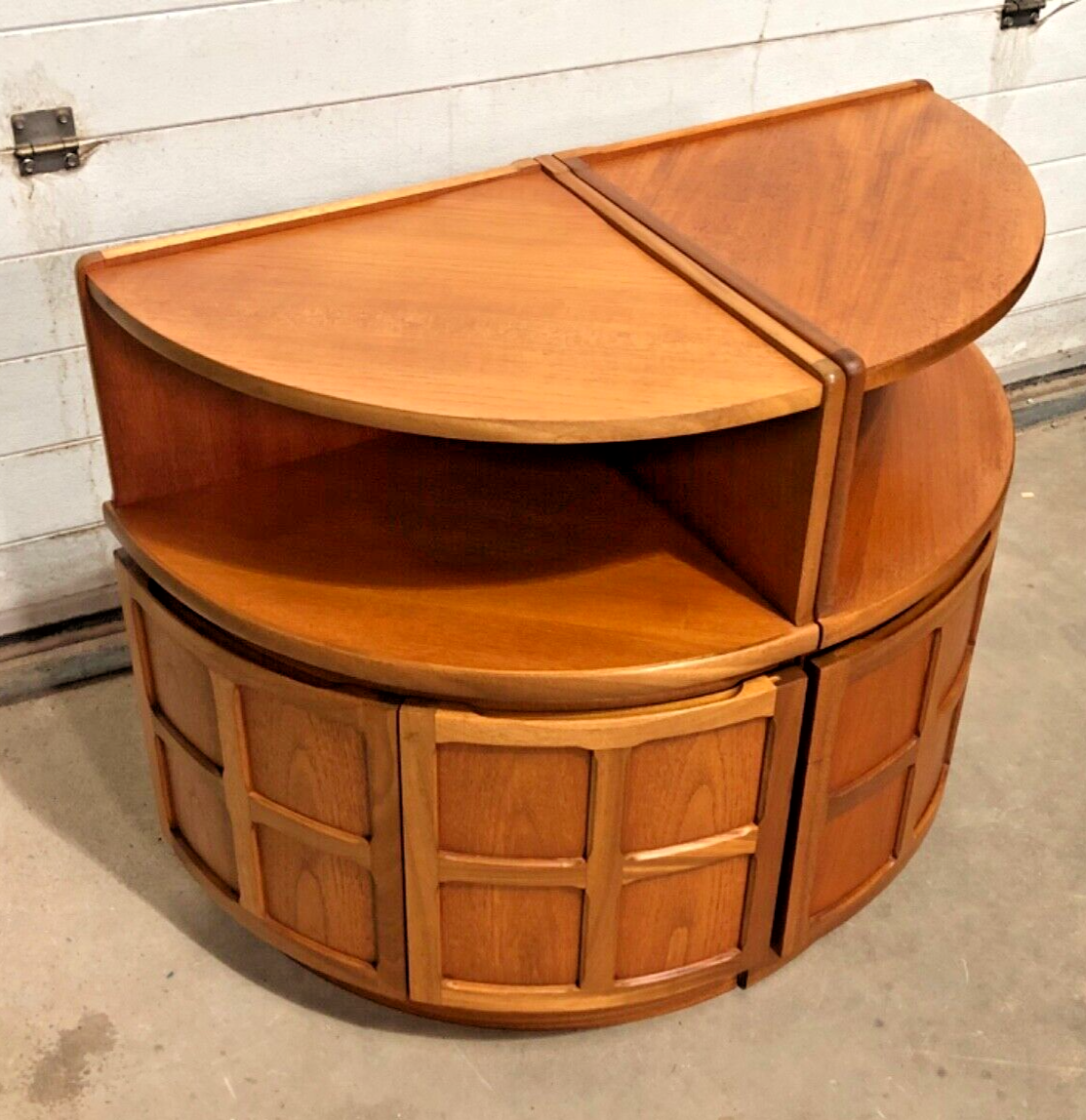 000849....Handsome Pair Of Retro Nathan Corner Cupboards / Teak Cupboards ( sold )