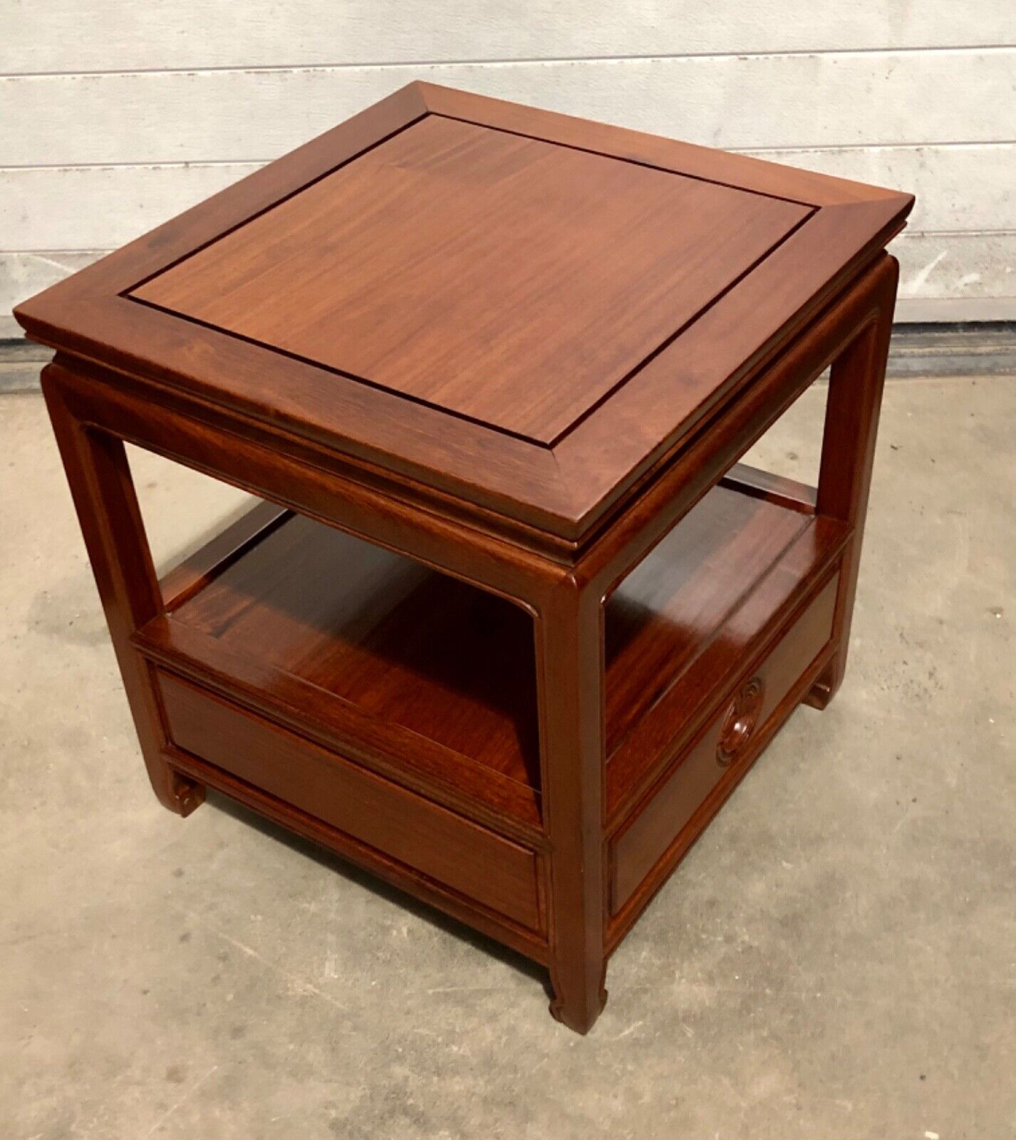 000736....Handsome Pair Of Chinese Hardwood Bedside Tables / Lamp Tables ( sold )