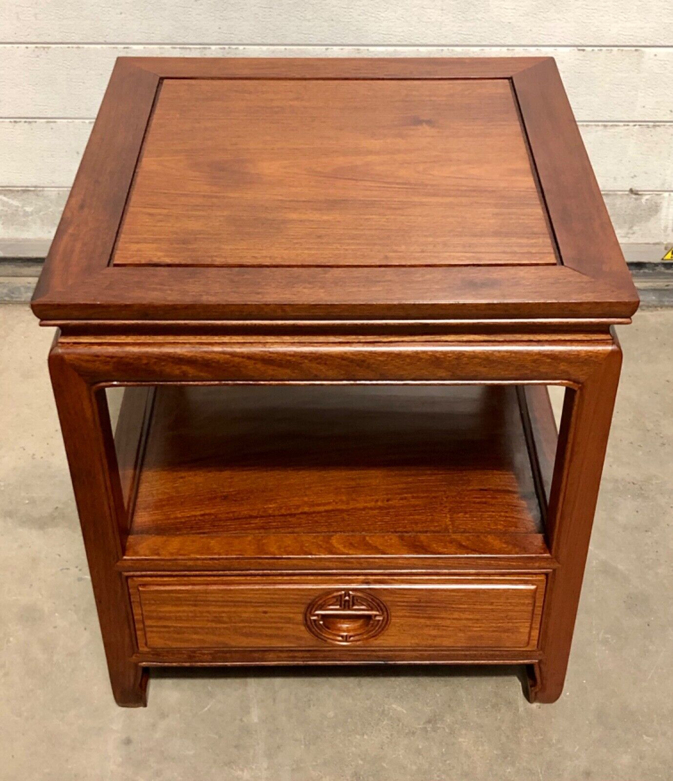 000736....Handsome Pair Of Chinese Hardwood Bedside Tables / Lamp Tables ( sold )