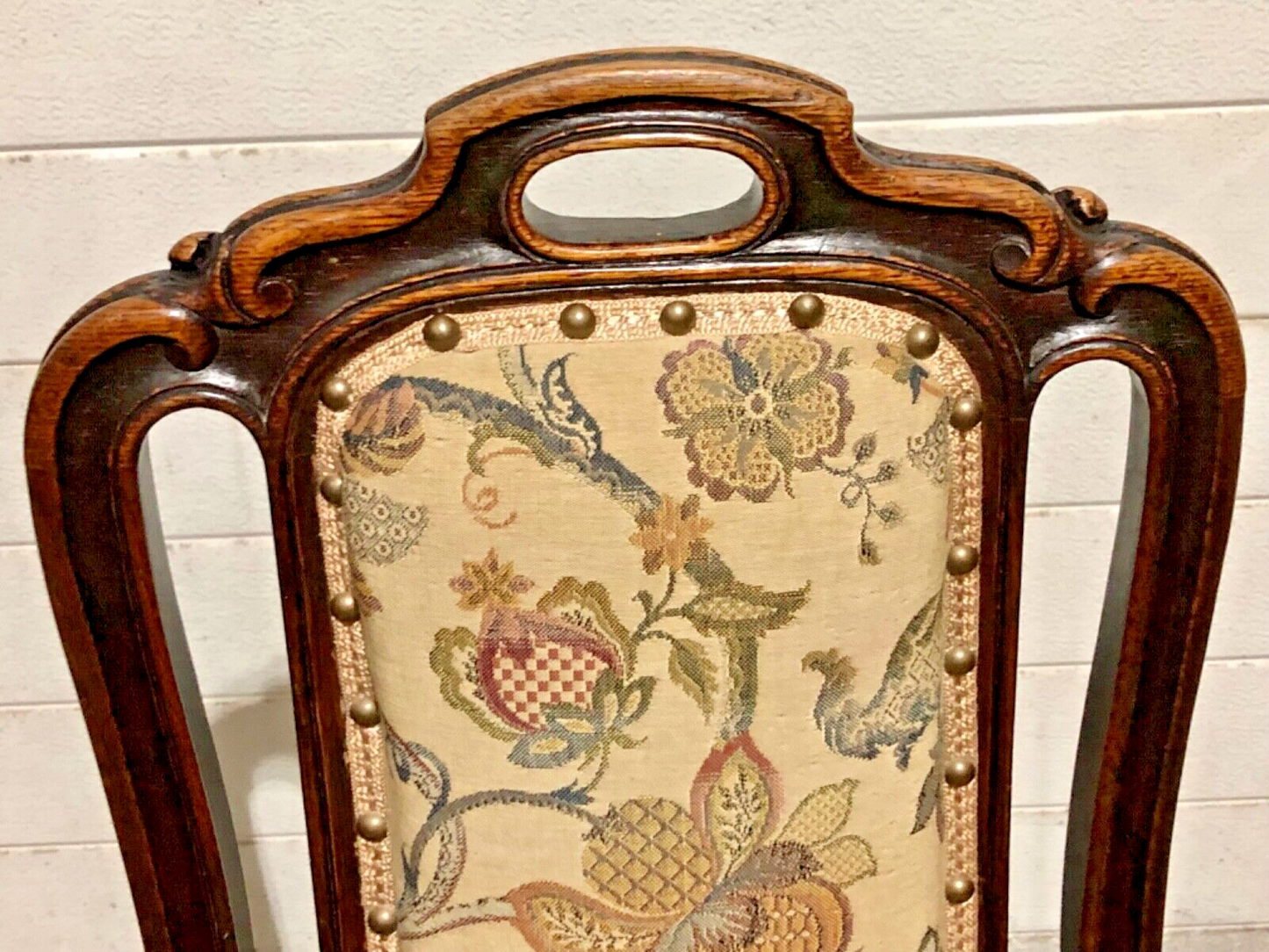000790....Handsome Set Of Four Antique Carved Oak Dining Chairs