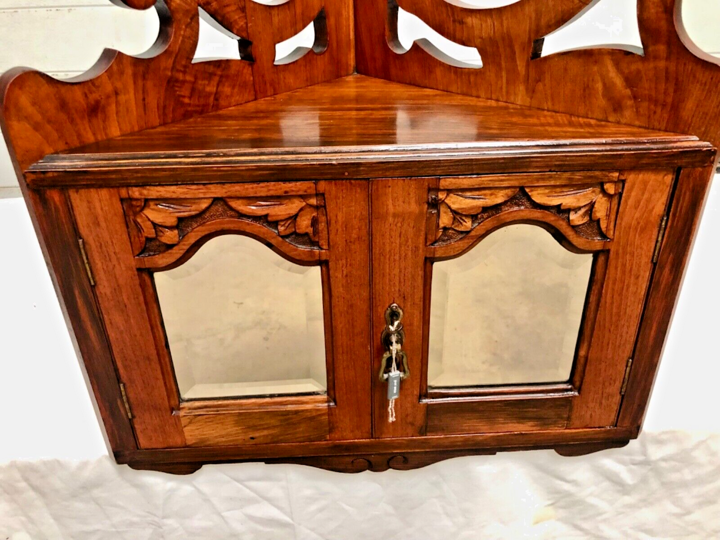 000839....Handsome Pair Of Walnut Wall Cabinets / Antique Corner Cabinets