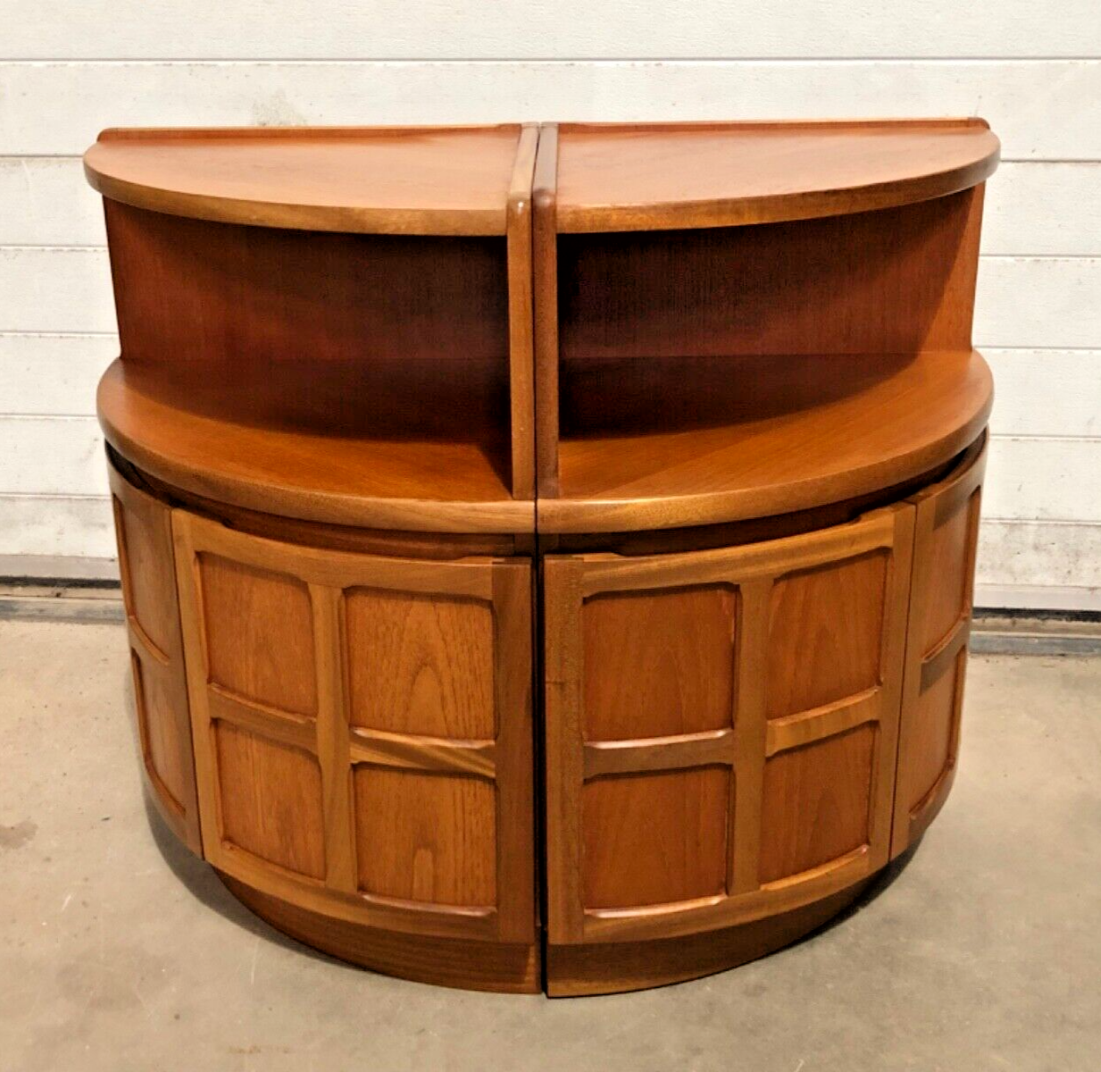 000849....Handsome Pair Of Retro Nathan Corner Cupboards / Teak Cupboards ( sold )