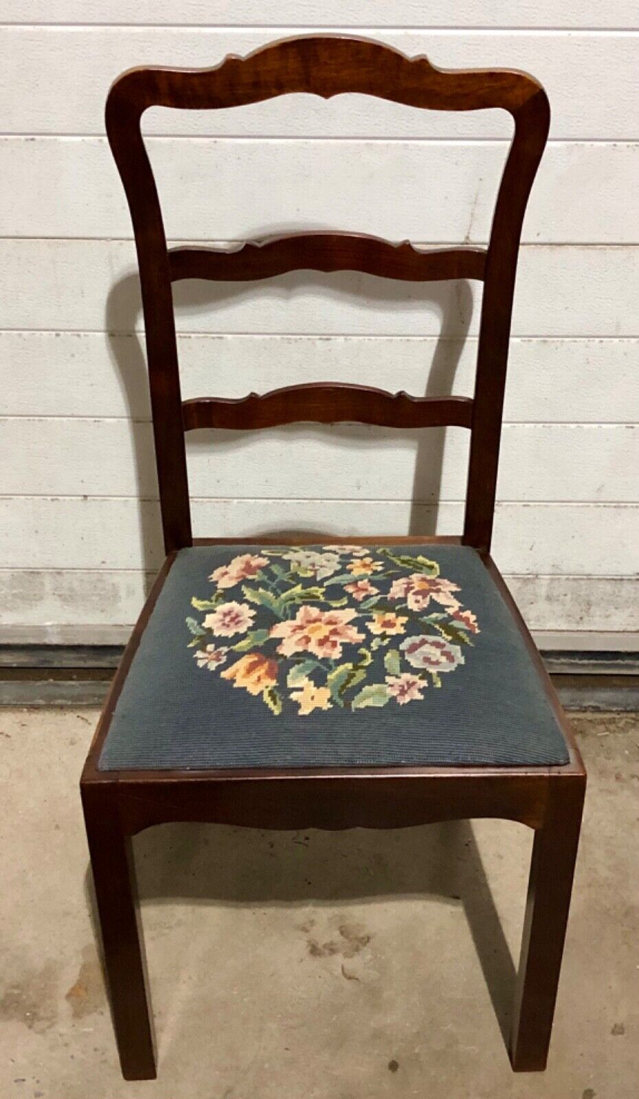 000744....Handsome Set Of Four Vintage Chairs With Tapestry Seats