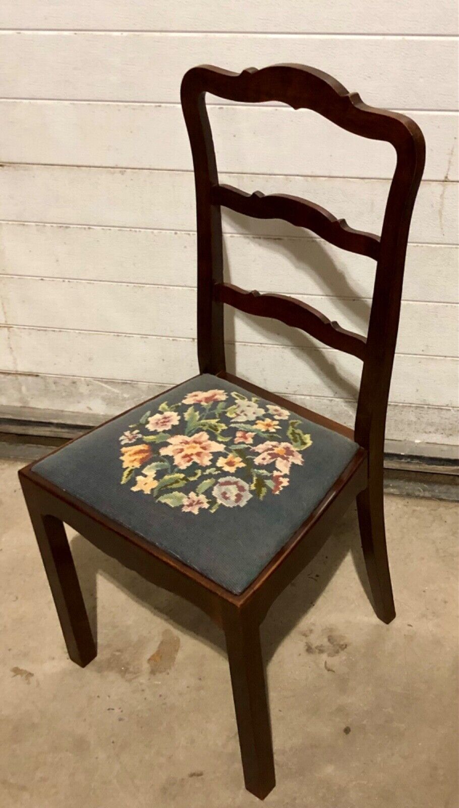 000744....Handsome Set Of Four Vintage Chairs With Tapestry Seats