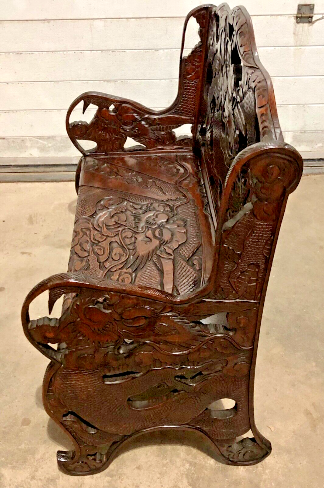 000760....Stunning Carved Oriental Bench / Hall Seat