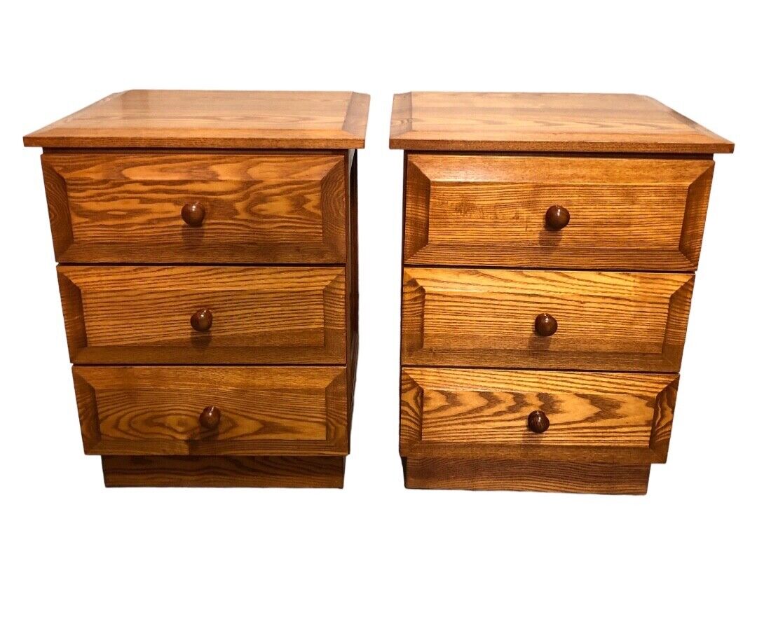 000827....Handsome Pair Of Solid Ash Bedside Chests / Vintage Ash Lamp Tables ( sold )