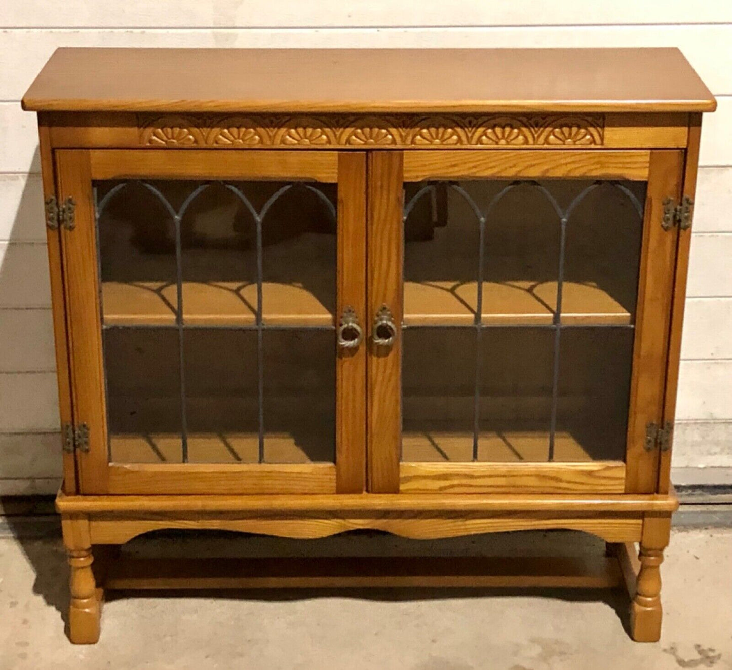 000779....Handsome Vintage Oak Bookcase / Display Cabinet ( sold )